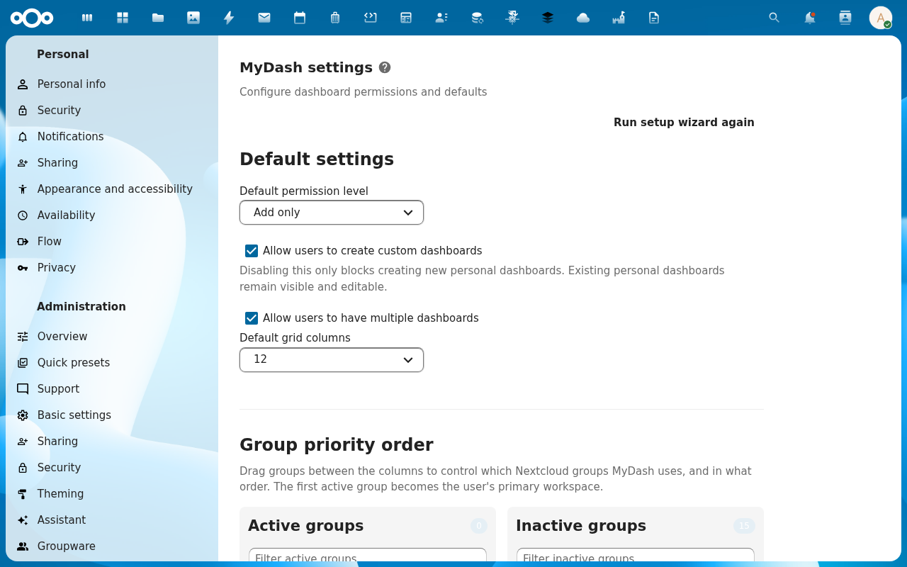 LaunchPad admin settings page