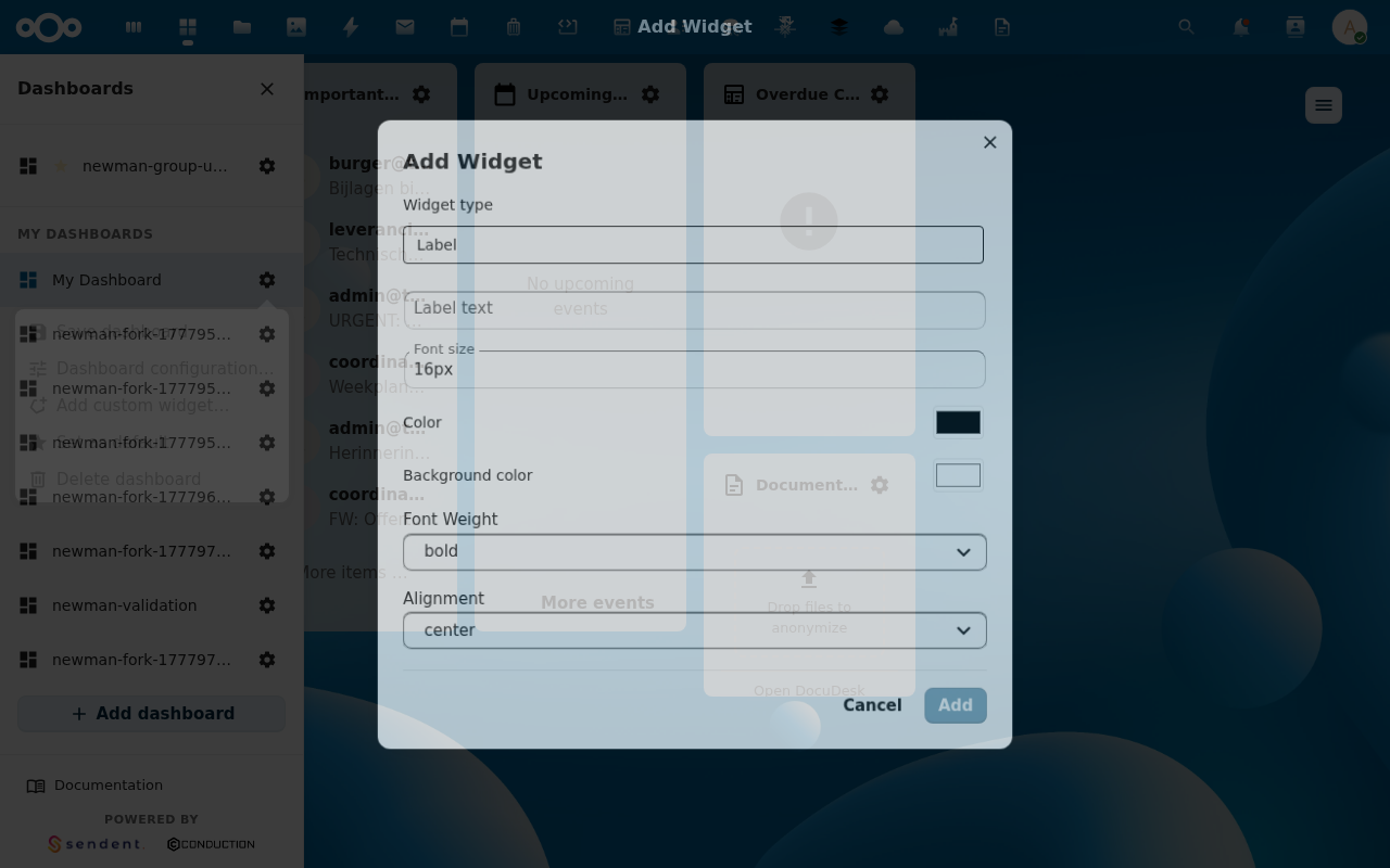 Widget picker modal