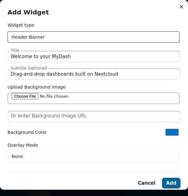 Add Widget — Header Banner