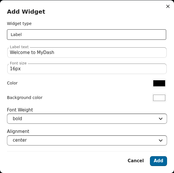 Add Widget — Label