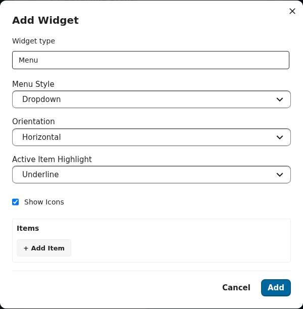 Add Widget — Menu